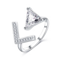 Bague ouverte diamant Triangle en or rose de femmes simples (CRI1023)